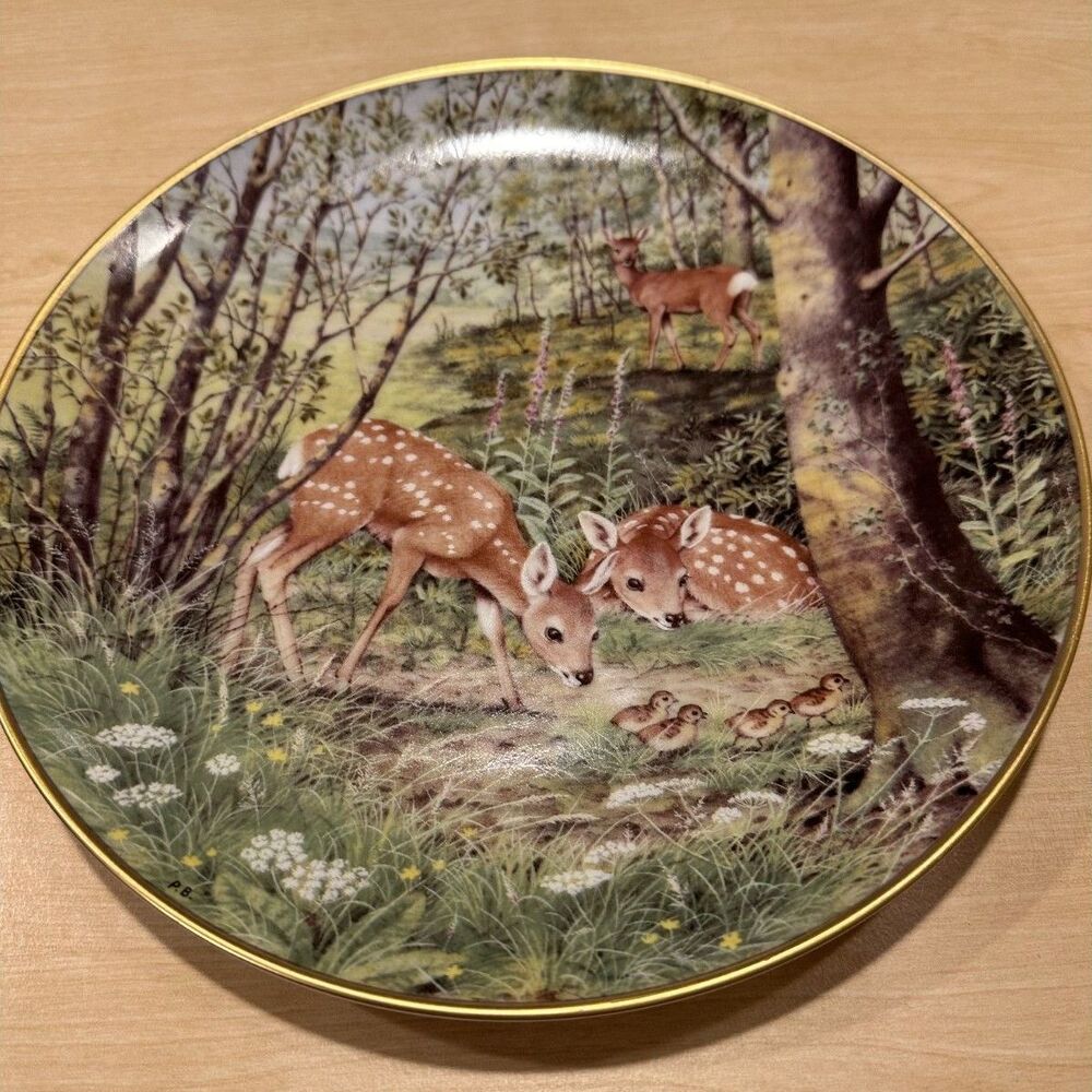 Vintage Franklin Porcelain Fawns In June Meadow Plate Peter Barrett Woodland